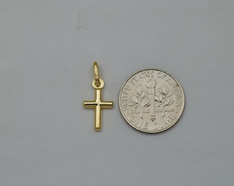 10K gold small reversible plain cross pendant