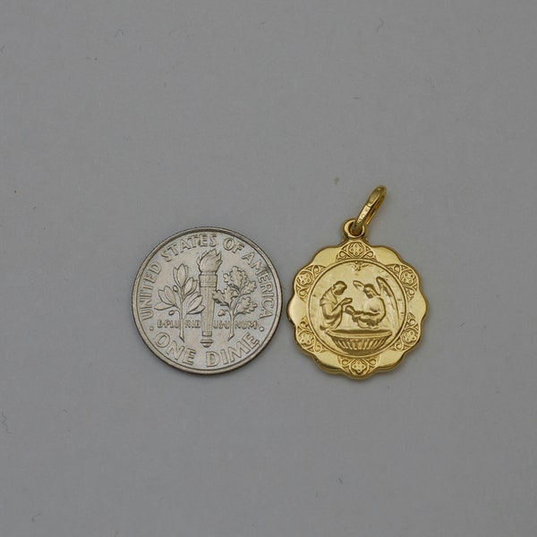 Médaille de baptême en or 10 carats, 17 mm