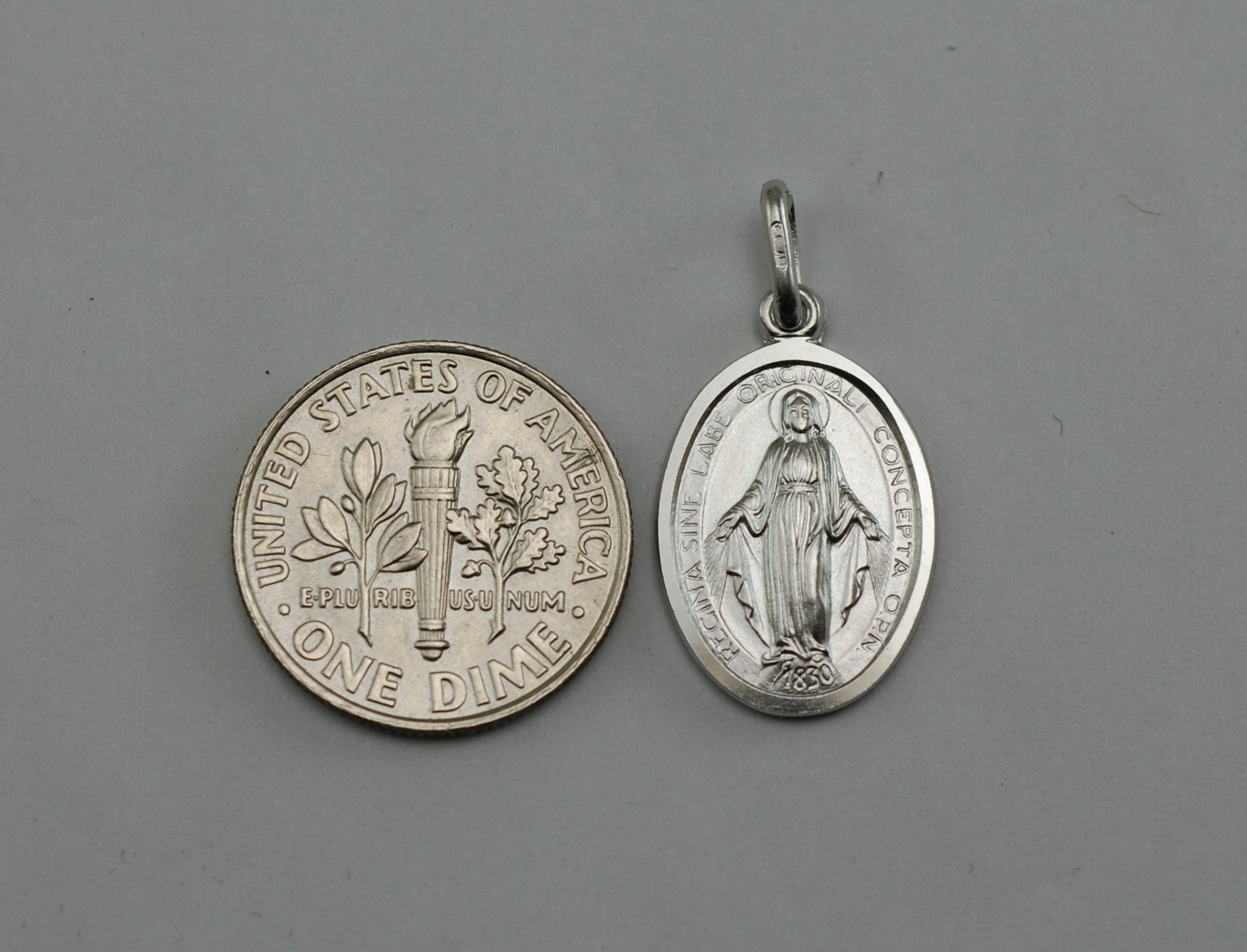 14k White Gold Miraculous Medal Charm Pendant
