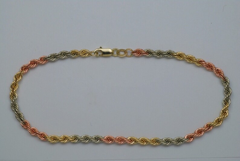 10K tricolor gold rope bracelet Etsy