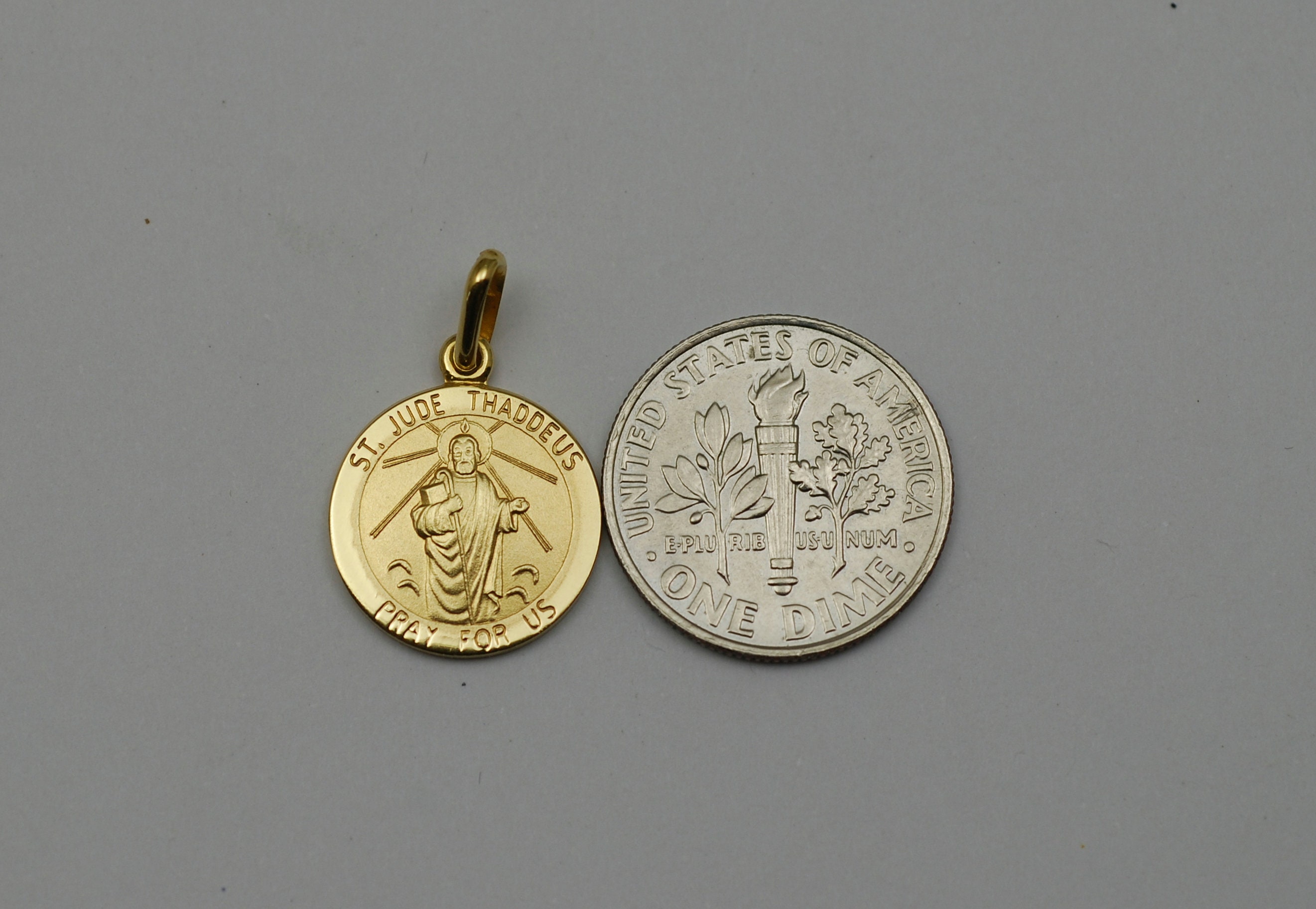 14K solid gold St Jude medal pendant