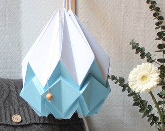 LAST ITEMS - Large pendant light for kids room - XL white and sky blue paper origami lamp