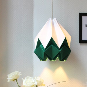 LAST ITEMS - Origami lampshade in white and forest green paper, large size