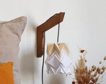 Origami wall lighting fixture - wooden bracket with small paper pendant light