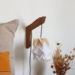 Origami wall lighting fixture wooden bracket with small paper pendant light image 1