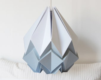 Origami lampshade in white and light grey paper, medium size