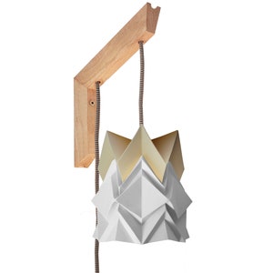 Origami wall lighting fixture wooden bracket with small paper pendant light image 9