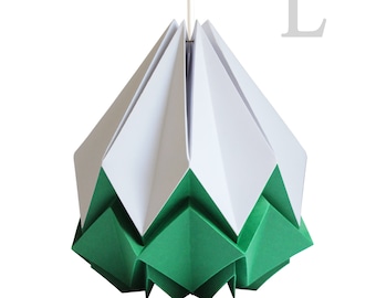 LAST ITEMS - Origami lampshade in white and forest green paper, large size