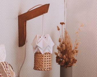Wooden wall light and small pendant light in Paper and Rattan