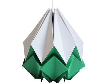 LAST ITEMS - Origami lampshade in white and forest green paper, medium size