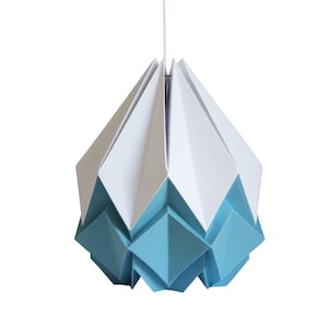 LAST ITEMS - Origami lampshade in white and light blue paper, medium size