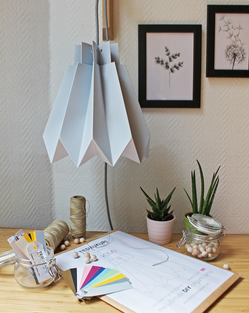 DIY origami lampshade in light grey paper image 1