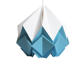 LAST ITEMS - Origami lampshade in white and sky blue paper, small size