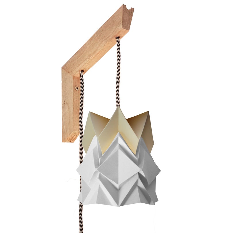 Origami wall lighting fixture wooden bracket with small paper pendant light image 9