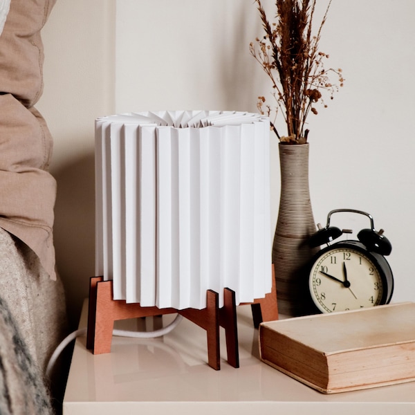 Handmade Origami Table Lamp – Modern Paper & Wood Accent Light for Cosy Interiors