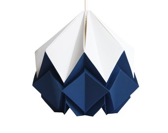 Origami-Lampenschirm aus weißem und marineblauem Papier, kleine Größe