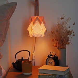 Origami wall lighting fixture wooden bracket with small paper pendant light image 6