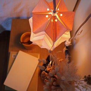 Origami wall lighting fixture wooden bracket with small paper pendant light image 8