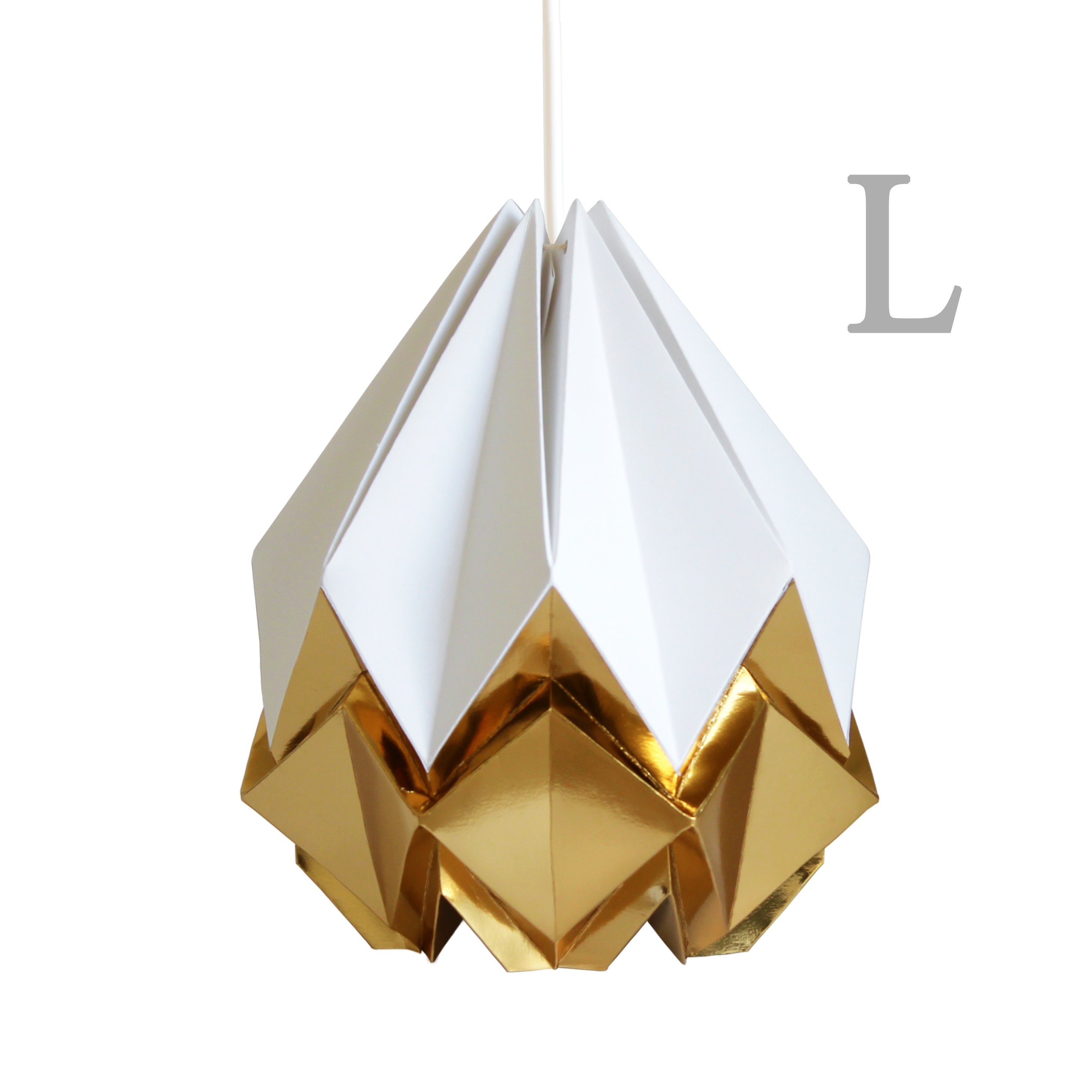 Suspension Origami en Papier Blanc et Or, Taille L