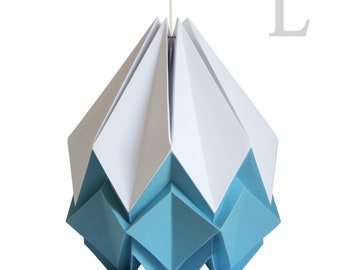 LAST ITEMS - Origami lampshade in white and sky blue paper, large size