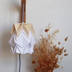 Origami wall lighting fixture wooden bracket with small paper pendant light image 3