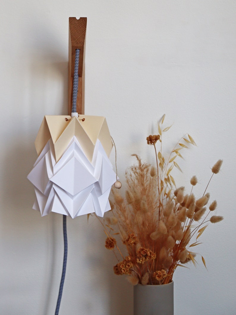 Origami wall lighting fixture wooden bracket with small paper pendant light image 3