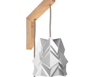 Applique murale - support en bois massif et suspension origami en papier