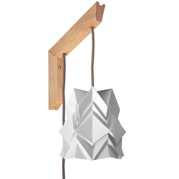 Applique murale - support en bois massif et suspension origami en papier