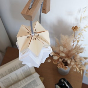 Origami wall lighting fixture wooden bracket with small paper pendant light image 7