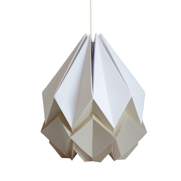 Luminaire origami en papier blanc et beige