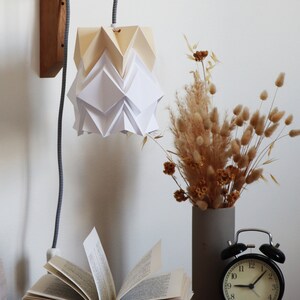 Origami wall lighting fixture wooden bracket with small paper pendant light image 2