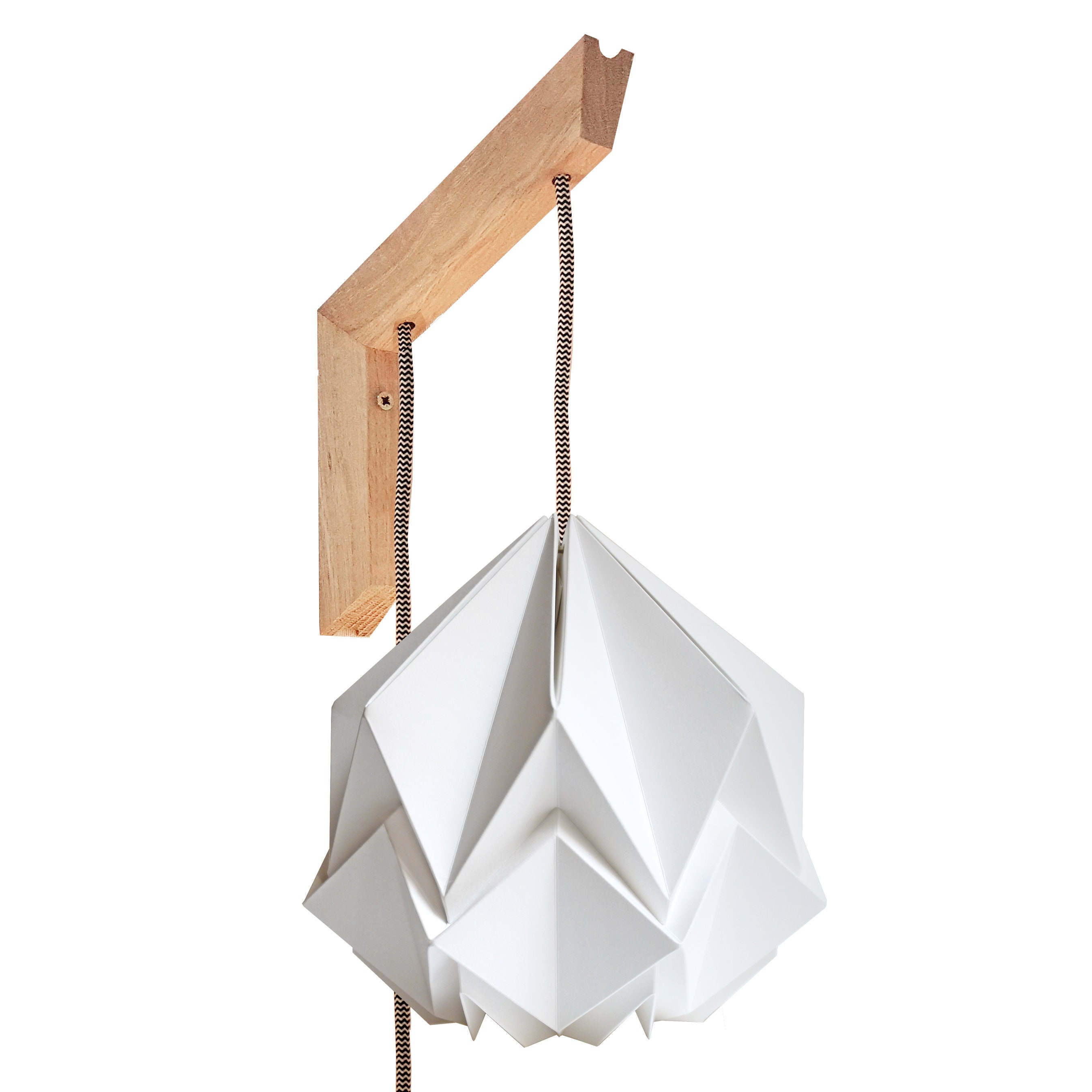 Applique Murale - Support en Bois Massif et Suspension Origami Papier