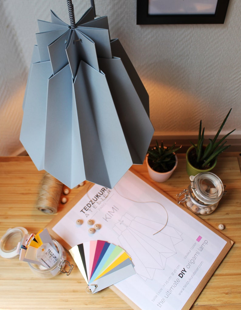 DIY origami lampshade in light grey paper image 4
