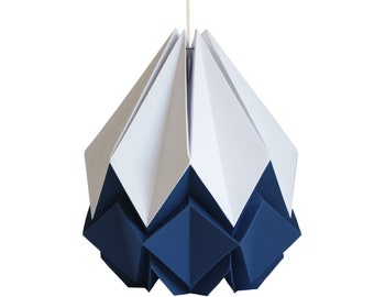 Origami lampshade in white and blue paper, medium size