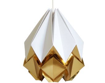 LAST ITEMS - Origami lampshade in white and gold paper, medium size