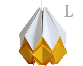 Origami lampshade in white and buttercup yellow paper, large size