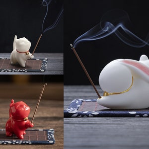 Cute kitty ceramic incense burner ornament, incense holder, gift for cat lovers