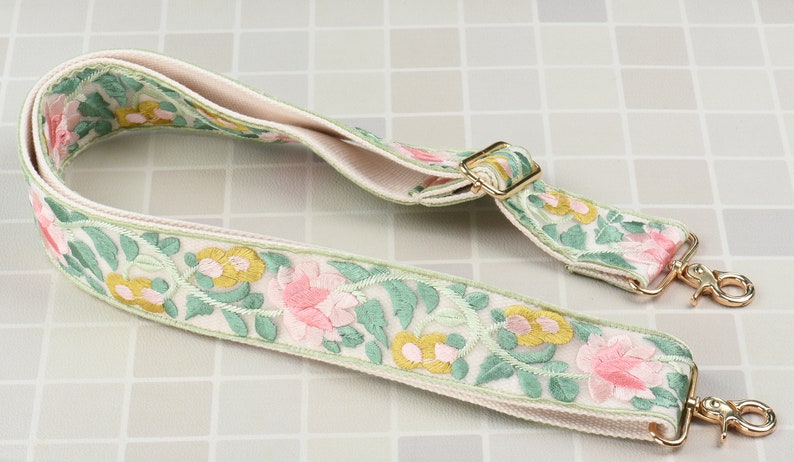 Green Pink Poly Cotton Strap for Bag 2 inch Wide Cross Body Strap image 2