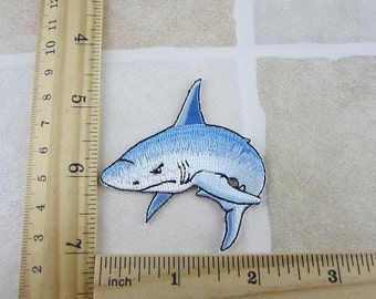 Blue Shark Patch - Fish Embroidered Iron On Patch