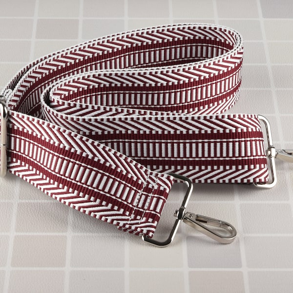 Maroon and White Strap for Bag 2 inch Wide Cross Body Strap