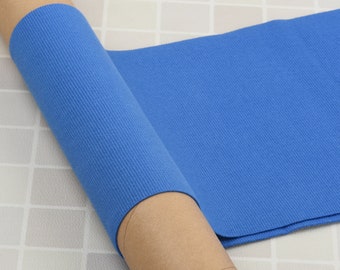 Blauwe ribgebreide stof voor manchetten, nekbanden, taillebanden, zomen