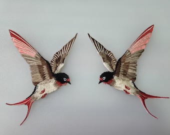 Bird Embroidered Iron On Patch, Swallow Applique