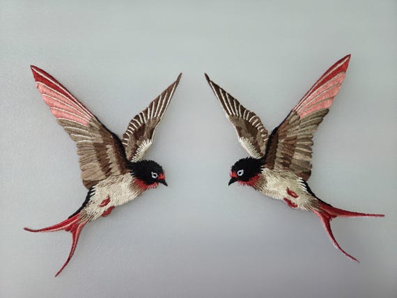 Bird Embroidered Iron On Patch, Swallow Applique