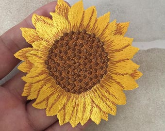 Yellow Sunflower Iron On Patch Embroidered Floral Appliques 7.5X7 cm
