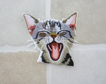 Laughing Cat Patch - Embroidered Patch - Iron On Patch