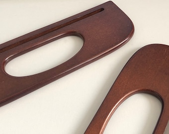 Reddish Brown Oak Wood Handles Bag Handles - one pair