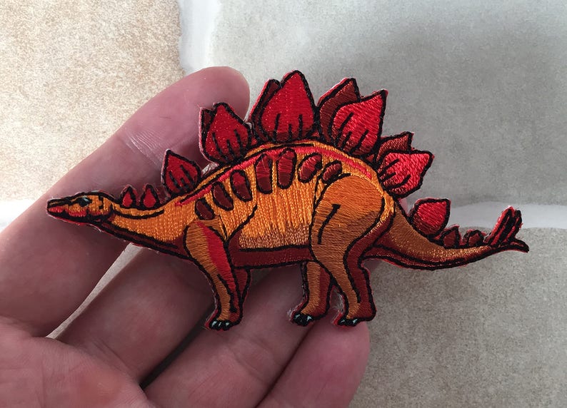 Stegosaurus - Iron on Patch - Orange Red Dinosaur Applique - Etsy