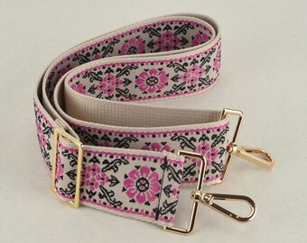 Pink Floral Purse Strap Adjustable Crossbody Bag Strap