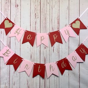 Little Sweetheart Birthday Banner, Pink and Red 1st Birthday, Heart Birthday Party, Gold Heart Banner, Sweetheart Party, Valentines Birthday