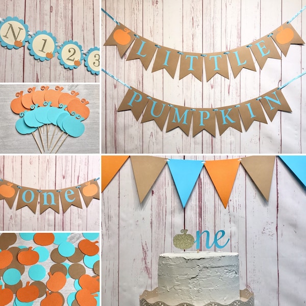 Our Little Pumpkin is Turning One Party Package, Pumpkin Boy Birthday, Little Pumpkin Decor, Blue Pumpkin Party, Fall First Birthday Decor